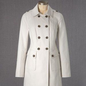 BODEN Military Moleskin Coat, Double-breasted Peacoat, Mid-thigh, Ivory/Pearl